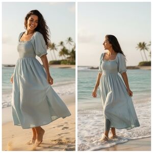 Barefoot Blonde Palm Beach Smocked Cotton Midi Dress Size M